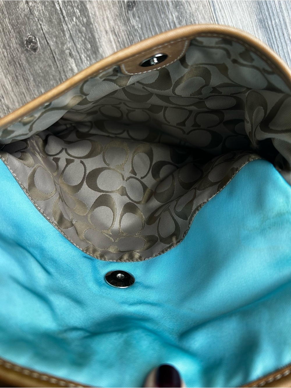 Coach Vintage File Turquoise Crossbody Bag with Tan Trim very Rare 2003 - Picture 11 of 15